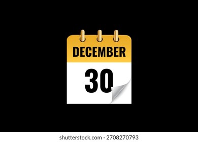 30 de diciembre Diseño web mensual de la página del texto del icono del calendario en el Vector, el icono, o la ilustración del fondo del oro, del blanco y negro con el mes del 30 de diciembre