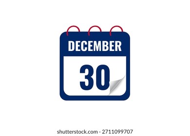 30 dezembro calendário ícone página de texto design mensal web em branco, vermelho e azul fundo vetor, ícone, ou ilustração com o mês de dezembro 30
