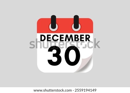 30 December calendar icon text page monthly web design on red, white, black and ash background vector, icon, or illustration with the month of December 30