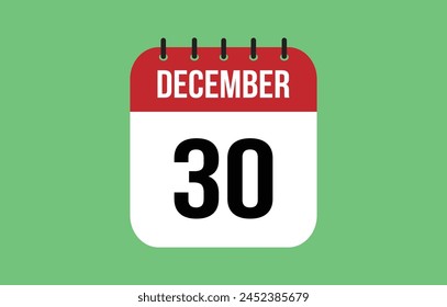 30 December Calendar. December Calendar Vector.