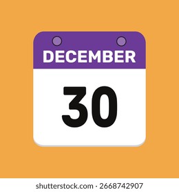 30 de diciembre Diseño web mensual de la página de texto del icono del calendario.