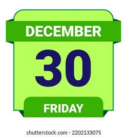 30. Dezember, Freitag. Datumsvorlage. Nützliches Design für Kalender- oder Veranstaltungswerbung. EPS10 Datei, Vektorgrafik.
