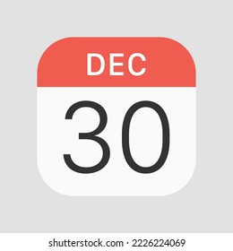 30 December icon isolated on background. Calendar symbol modern, simple, vector, icon for website design, mobile app, ui. Vector Illustration