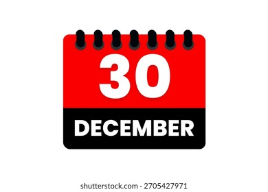 30 December may month single day vector, illustration, calendar with red, black and white color background calendar icon of December 30