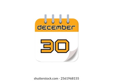 30 December month single day vector, illustration, calendar with yellow, black and white color background calendar December 30