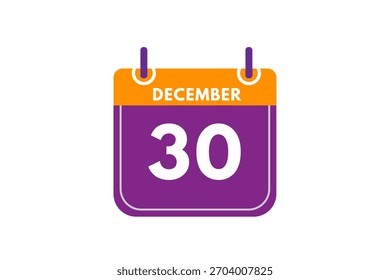 30 Diciembre mes Vector de un solo día, ilustración, calendario con naranja, púrpura, ceniza y blanco color de fondo  del 30 de diciembre