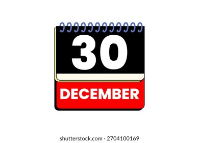 30 dezembro mês vetor dia único, ilustração, calendário com vermelho, preto, amarelo e branco ícone de calendário de fundo de cor de 30 de dezembro