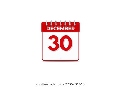 30 December month single day vector, illustration, calendar with black and white color background calendar icon of December 30