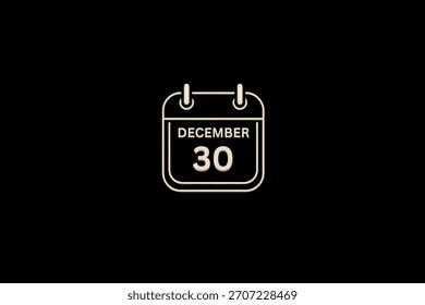 30 de diciembre mes Vector de un solo día, ilustración, calendario con fondo dorado y blanco marco de fondo icono de calendario del 30 de diciembre