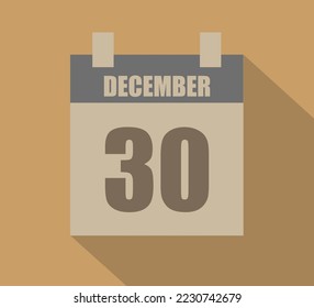 30 december vector calendar icon. Calendar page design on dark background for December days