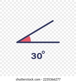 30 degree angle icon. Geometric symbol. Vector illustration on transparent background