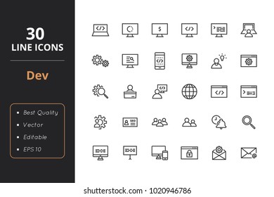 30 Development thin line icons