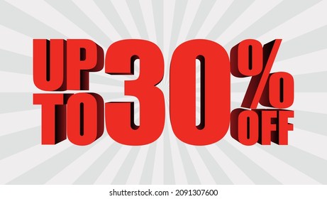 30% Rabatt, Banner-Vorlage mit 3D-Text, Großverkauf Sonderangebot. Vektorgrafik