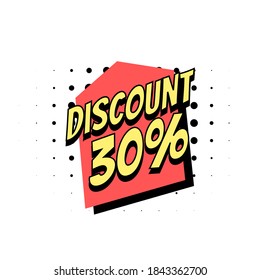 30% discount marker vector, with a comic print theme in red, perfect for your product label.