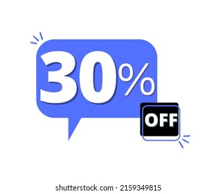 30% de descuento con diseño azul de burbuja de pensamiento 3D 