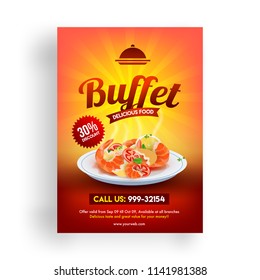 30% Discount Offer Flyer Of Buffet Delicious Food Template Design For Restaurants.