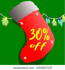 30% discount sock and christmas promotion red green white flashing flashing on the wall