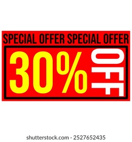 30% discount tag, red and yellow rectangular shape, perfect for commerce, marketing promotions and retail sales