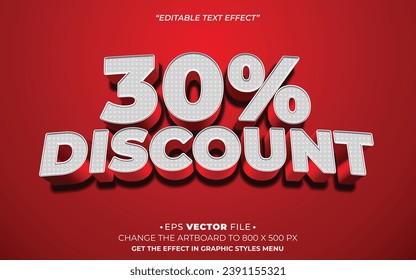 30% discount text effect 3d editable vector