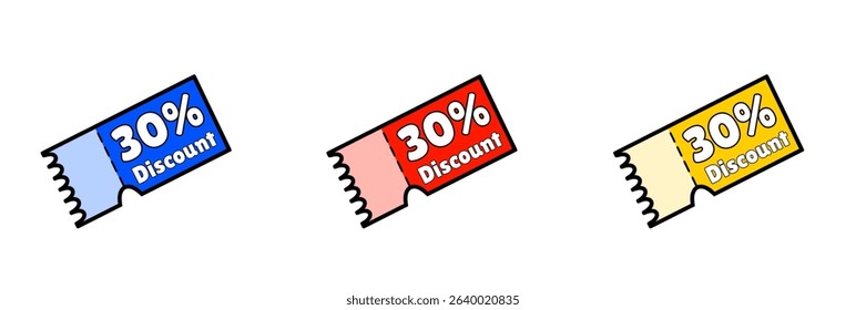 30% discount voucher design with three color variations.