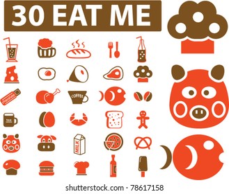 30 eat me signs, icons, vector