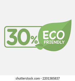 Etiqueta ecológica de hoja verde 30%. Iconos de sellos ecológicos Iconos de vectores con hoja verde de planta orgánica. 2.ª ilustración vectorial