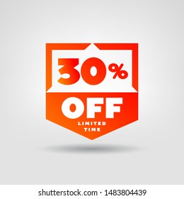 30% E-Commerce Price Tag. Online Shopping Discount 30% OFF Vector Label. 30% Sale Illustration.