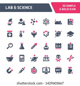 30 Editable vector icons related to science and laboratory. Symbols such as laboratory equipment, research and experiment are included in this set. Still looks perfect in small size.