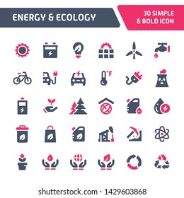 30 Editable vector icons related to energy and ecology. Symbols such as green and eco-friendly energy are included in this set. Still looks perfect in small size.