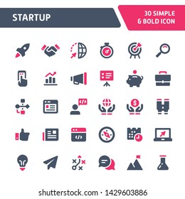 30 iconos vectoriales editables relacionados con la empresa de inicio. En este conjunto se incluyen símbolos como cohetes, binoculares y otros artículos relacionados con la puesta en marcha. Todavía parece perfecto en tamaño pequeño.