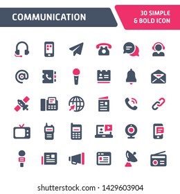 30 Editable vector icons related to communication technology. Symbols such as telephones, telecommunication equipments & the Internet are included. Still looks perfect in small size.