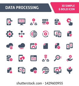 30 Editable vector icons related to data processing. Symbols such as data manipulation, data conversion & data filtration are included in this set. Still looks perfect in small size.