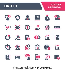 30 Editable vector icons related to financial technology. Symbols such as innovation and technology in financial services are included in this set. Still looks perfect in small size.