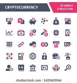 30 Editable vector icons related to blockchain & cryptocurrency. Symbols such as digital asset, encryption & transaction are included in set. Still looks perfect in small size.