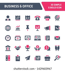 30 Editable vector icons related to business & office. Symbols such as office equipment & business related are included in this set. Still looks perfect in small size.