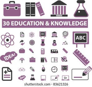 30 education & knowledge icons, signs, vector illustrations