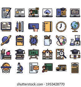 30 iconos de aprendizaje electrónico y educación con diseño de estilo de línea de ampliación de color