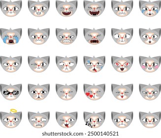 30 emojis of a cute Persian cat with grey furs