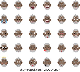 30 emojis of an old cute African man with grey hairs and facial hairs