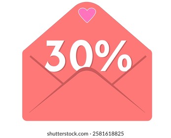 30% envelope icon on white background
Creative envelope with discount, promotion, sale and heart
Open envelope