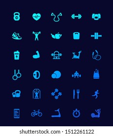 30 fitness icons, gym, workout and training set