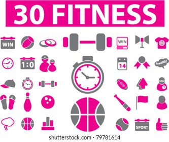 30 fitness icons, signs, vector illustration