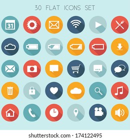 30 Flat Design Icons - Web, Mobile, App - vector EPS10