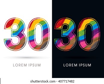 30 Font , colorful wave, designed using colorful grunge brush graphic vector