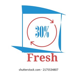 30 % Fresh sign label vector and illustration art with fantastic font blue and red color combination in white background