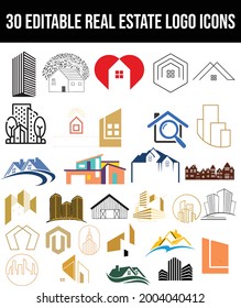 30 iconos de logotipo inmobiliario totalmente editables con logotipo
