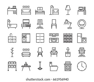 30 Furniture outline icon set. Icon for web and UI  design. Modern minimalistic style.
64x64 Pixel perfect thin line icons design. vector illustration