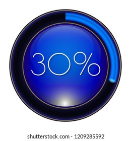 30% Glass blue  Vector loader progress button. step by step zero to hundred. 3D high quality premium well aligned graphic