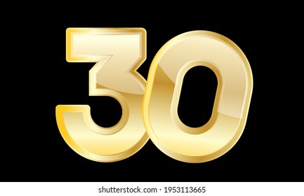 30 Gold Elegant Modern Número 3D