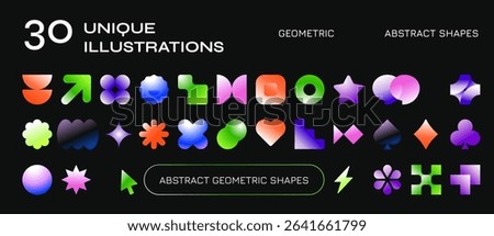 30 Gradient Abstract Geometric Shapes, modern geometric form design suitable for website, branding, billboards, packaging, and animation under the concept of square structure.